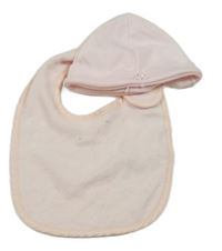 2set - Růžová bavlněná čepice s mašlí + froté slinták