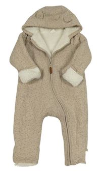 Béžová puntíkatá tepláková zateplená kombinéza s kapucí H&M