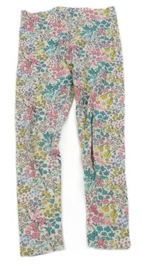 Smetanovo-barevné květované žebrované legíny