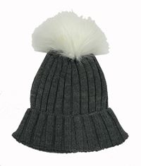 Tmavošedá žebrovaná pletená čepice s bambulí Primark