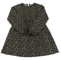 Černé květované šaty s volánky Mango