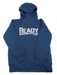 Tmavomodrá mikina s nápisem a kapucí Yigga