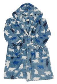 Modrý chlupatý župan s medvědy a kapucí Hatley