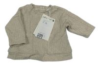 Nové - Béžové melírované žebrované mikinotriko s kapsami H&M