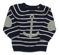 Tmavomodro-bílý pruhovaný svetr s kotvou H&M