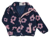 Tmavomodrá květovaná huňatá podšitá bunda L&D