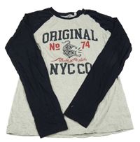 Šedo-tmavomodré triko s tygrem a nápisem C&A