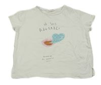 Bílé tričko s potiskem a perlami Zara