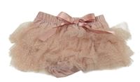 Starorůžová třpytivá tylová sukně s všitými kalhotkami a mašlí