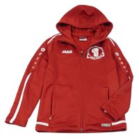 Červená sportovní propínací mikina s potiskem a kapucí Jako