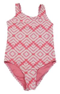 Bílo-růžové batikované jednodílné plavky Primark