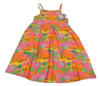Nové - Neonově růžovo-barevné bavlněné šaty s listy Primark