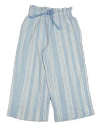 Světlemodro-bílé pruhované lněné culottes kalhoty TCM