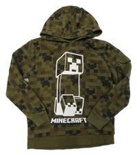Khaki-hnědo-černá mikina s Minecraft a kapucí George