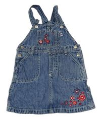 Modré riflové laclové šaty s výšivkami květů H&M