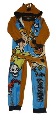 Hnědo-modrá fleecová kombinéza se ScoobyDoo! a kapucí George