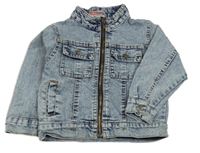 Modrá melírovaná riflová bunda s kapsami 