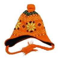 Neonově oranžová vzorovaná pletená čepice s bambulí 