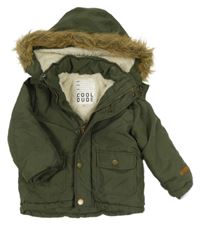 Khaki šusťáková zimní bunda s kapucí s kožešinou 