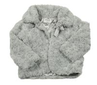 Šedý kožešinový podšitý kabátek s mašlí 