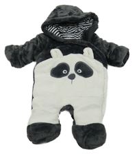 Tmavošedo-bílá plyšová zateplená kombinéza s pandou a kapucí F&F