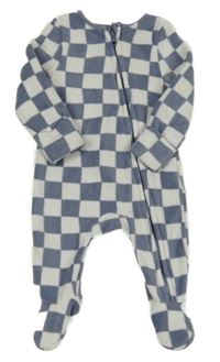 Bílo-modrý kostkovaný fleecový overal Tu