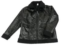 Černá zateplená koženková bunda shein