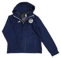 Tmavomodrá šusťáková funkční fotbalová bunda s kapucí Adidas