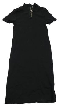 Černé žebrované šaty se zipem New Look