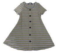 Bílo-černo-okrové pruhované žebrované šaty Primark