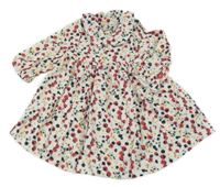 Bílo-červeno-zelené vzorované šaty s límečkem 