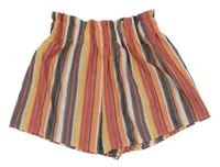 Červeno-oranžovo-šedé pruhované kraťasy shein