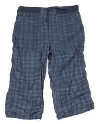 Tmavomodré kostkované plátěné crop kalhoty s úpletovým pasem H&M
