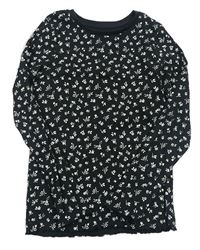 Černé květované žebrované triko Nutmeg