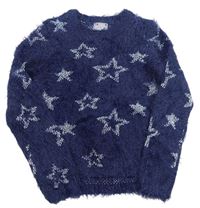 Tmavomodrý chlupatý svetr s hvězdami Pocopiano