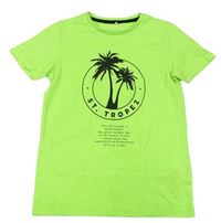 Neonově zelené tričko s palmami Name it