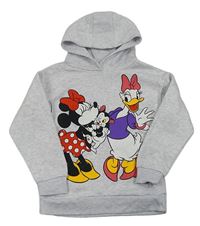 Světlešedá melírovaná mikina s Minnie a Daisy a kapucí zn. Primark
