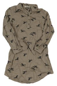 Šedohnědé košilové šaty s jednorožci a páskem H&M