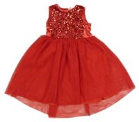Červené sametovo-tylové šaty s flitry Little kids