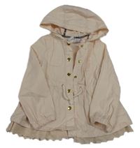 Světlerůžová plátěná jarní parka s krajkou a kapucí Tahari 