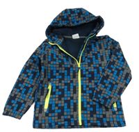 Tmavomdoro-modro-šedá kostkovaná softshellová bunda s kapucí Yigga