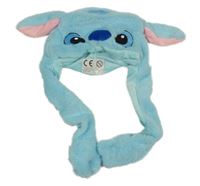 Světlemodrá chlupatá čepice s oušky - Stitch
