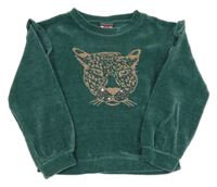Zelená žinylková mikina s leopardem a volánky 