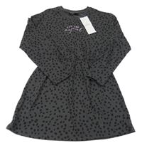Nové - Antracitovo-černé puntíkaté šaty s nápisem George