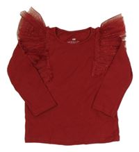 Vínové triko s třpytivými tylovými volánky H&M