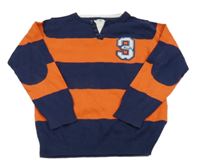 Tmavomodro-pomerančový pruhovaný svetr s číslem X-mail