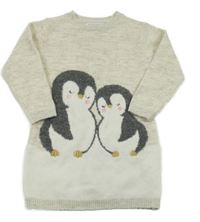 Béžovo-bílé svetrové šaty s tučňáky Primark