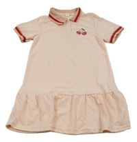 Světlerůžové šaty s třešněmi a límečkem Shein