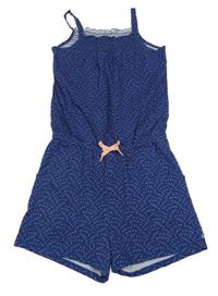 Tmavomodro-bílo-růžový vzorovaný kraťasový overal Okaidi