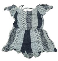 Tmavomodro-bílý vzorovaný kraťasový overal Tu